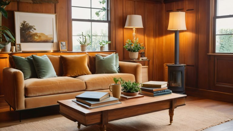 居心地の良いラウンジ、4kの壁紙、豪華な家具、ヴィンテージの本、スケール