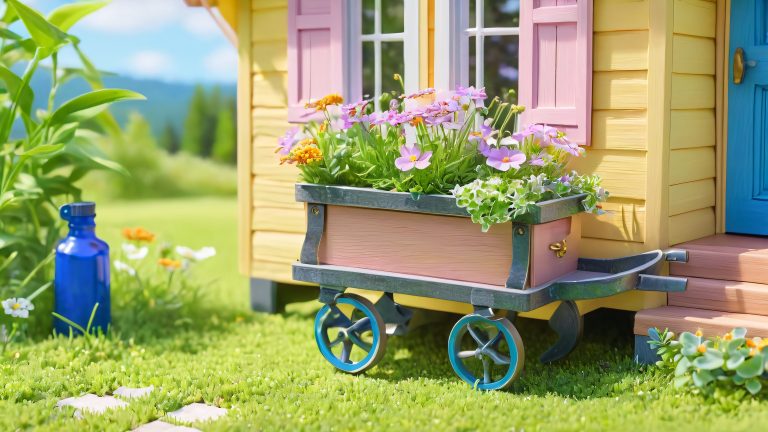 cozy tiny house cleaning cart wallpaper 4k whimsy scaled