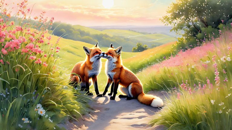 curious foxes meadow whimsy wallpaper scaled