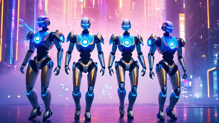 cybernetic dance amidst neon vortex scaled