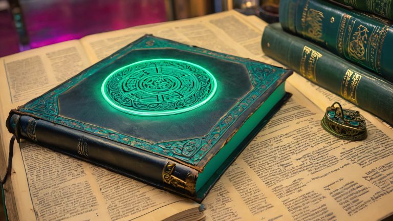 cyberpunk ancient tome wallpaper 4k scaled