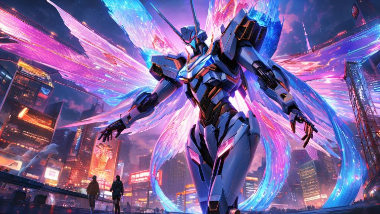 cyberpunk angel emerges scaled