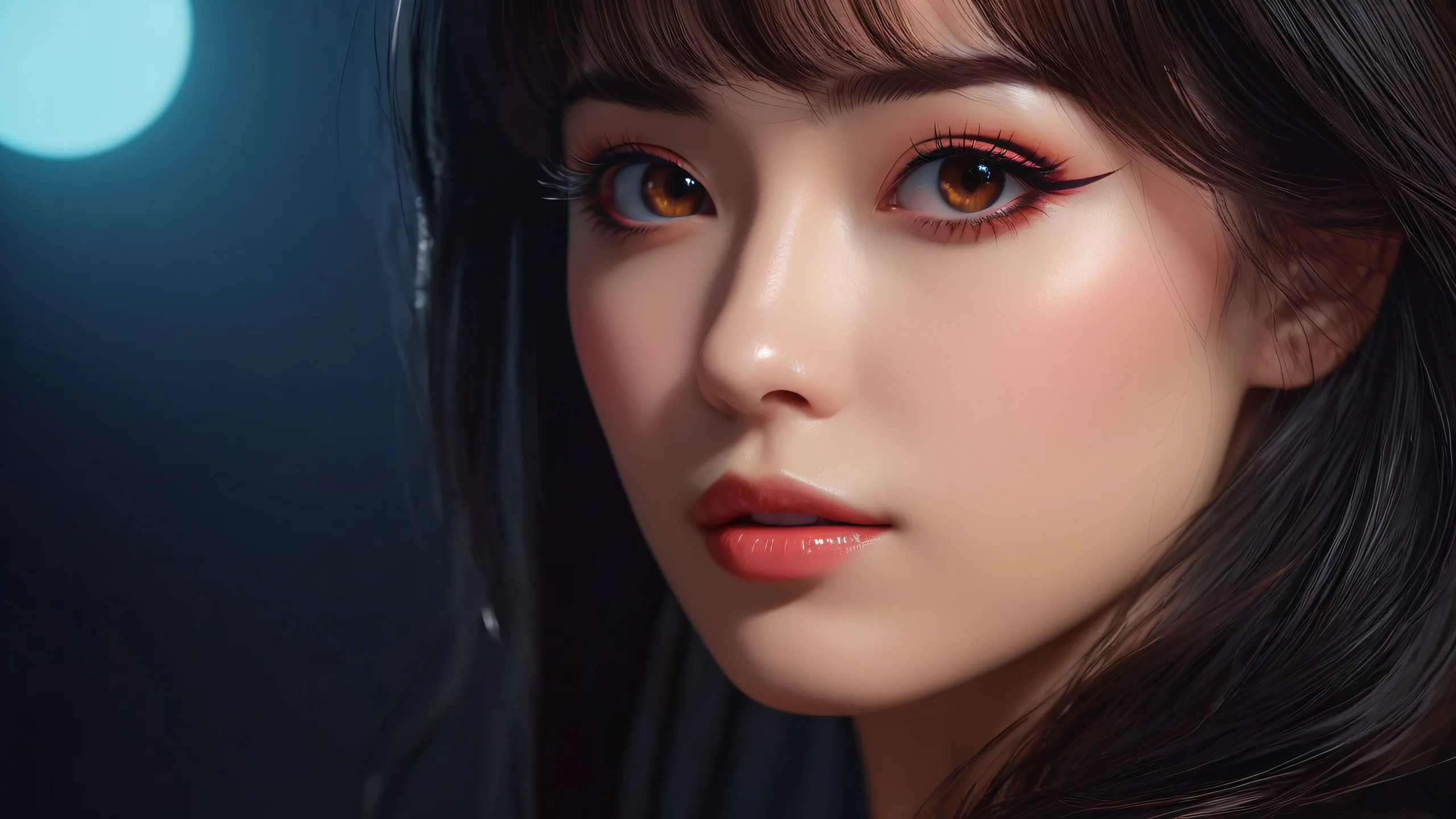 A dark and moody cyberpunk cityscape with neon-lit portraits in the shadows.