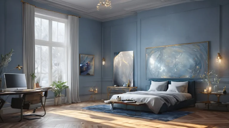 A moody cyberpunk cityscape on a dark blue desktop for PC or laptop use