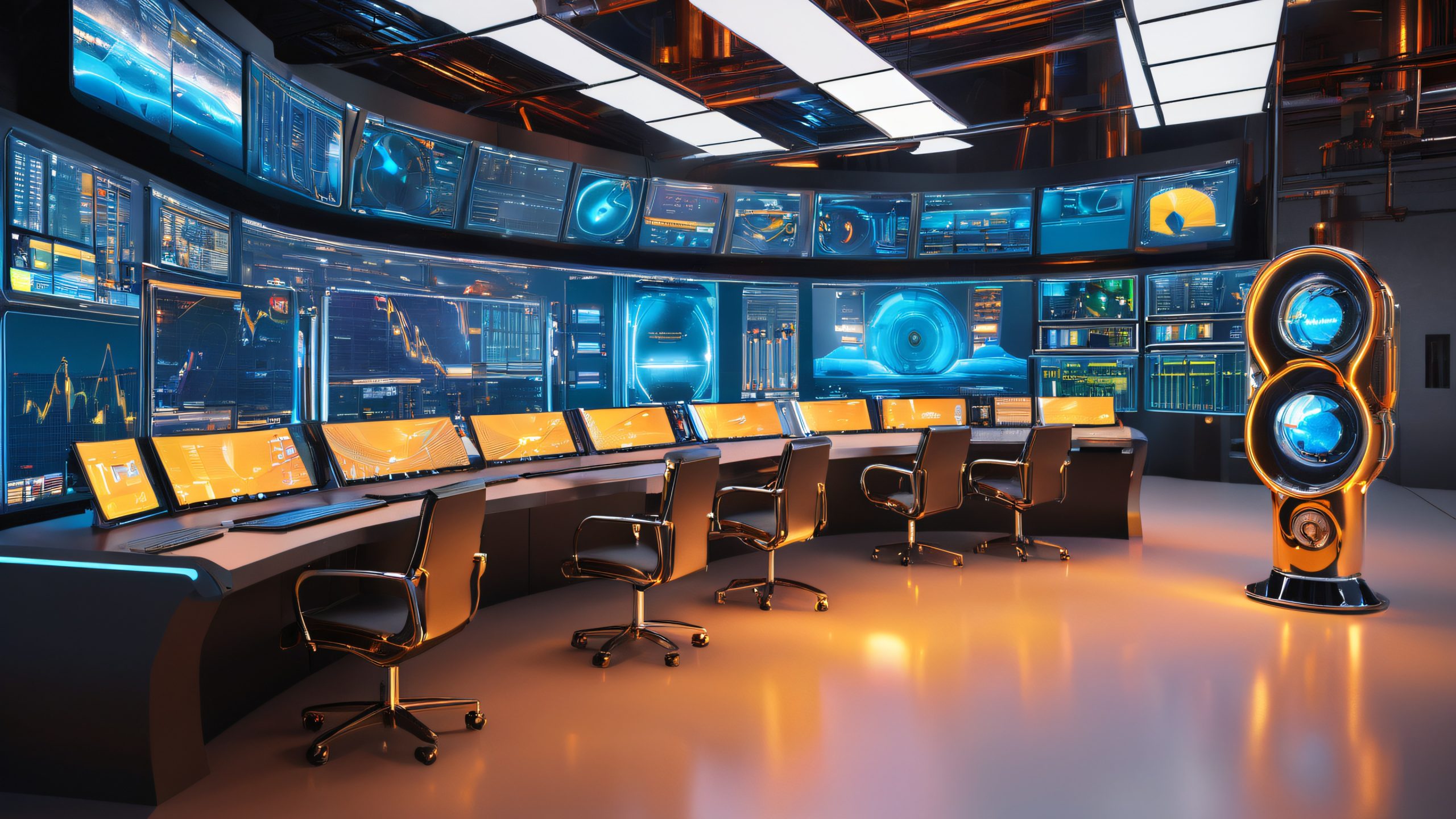 Futuristic control center for Desktop/PC with programmable screens and machinery