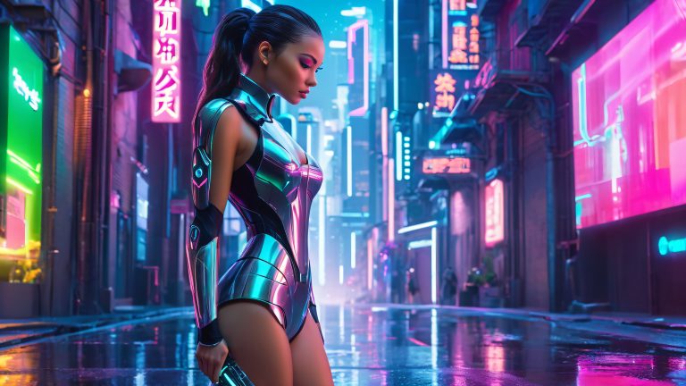 cyberpunk cyborg wallpaper ada neon alleyway 4k scaled