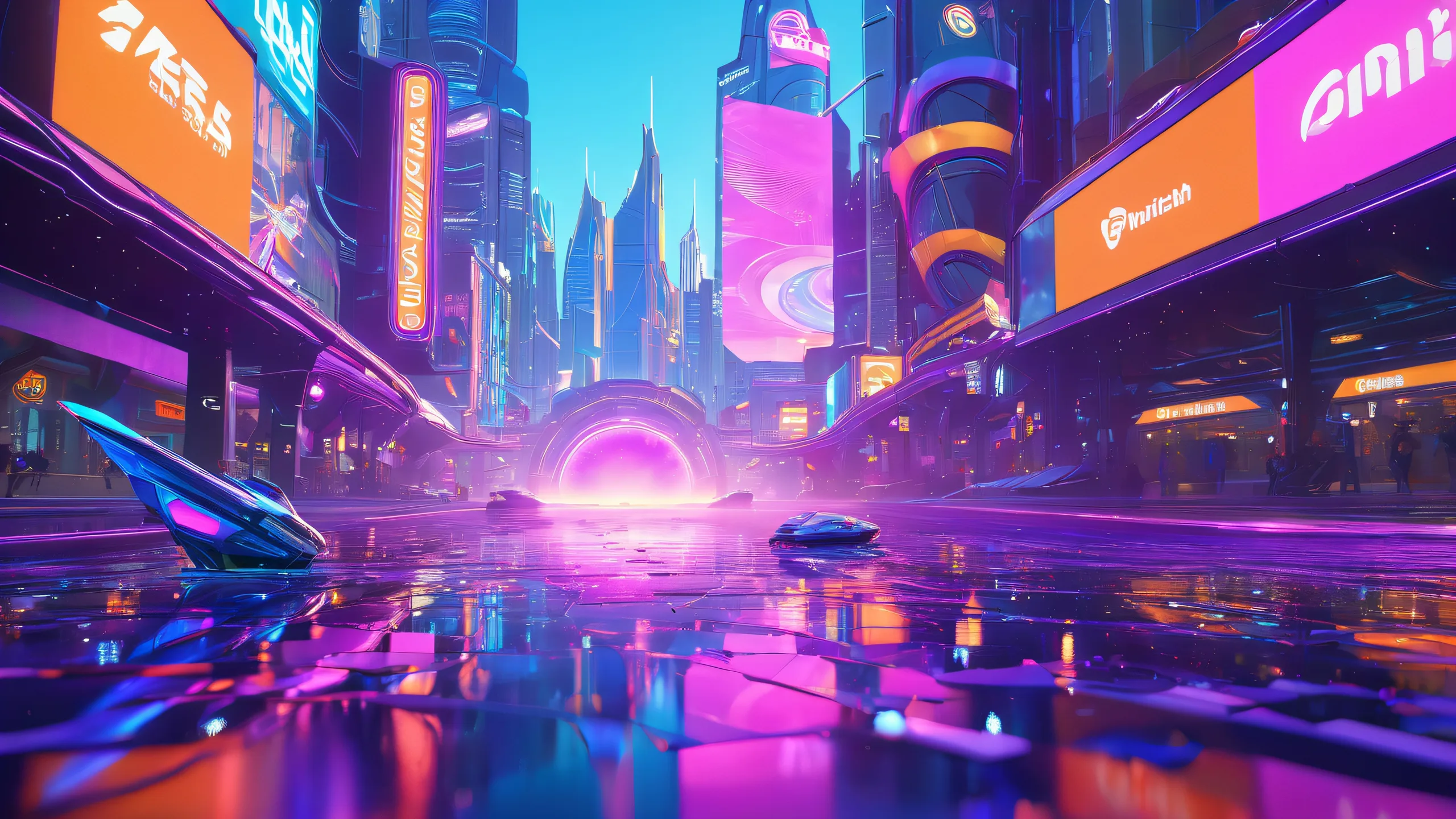 Cyberpunk Dreamscapes Emerge 4K Desktop Wallpaper A mystical creature emerges from a swirling vortex of digital chaos on a futuristic desktop/pc.