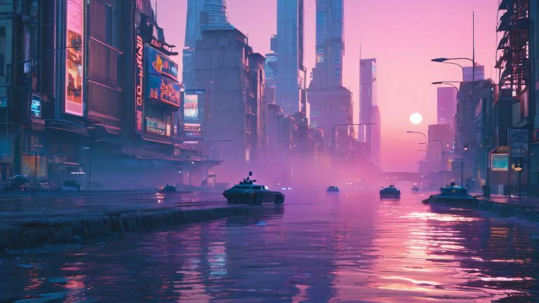 cyberpunk dystopia at sunset scaled
