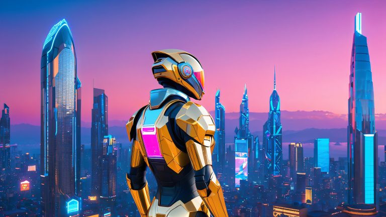 cyberpunk hunter rooftop survey wallpaper scaled