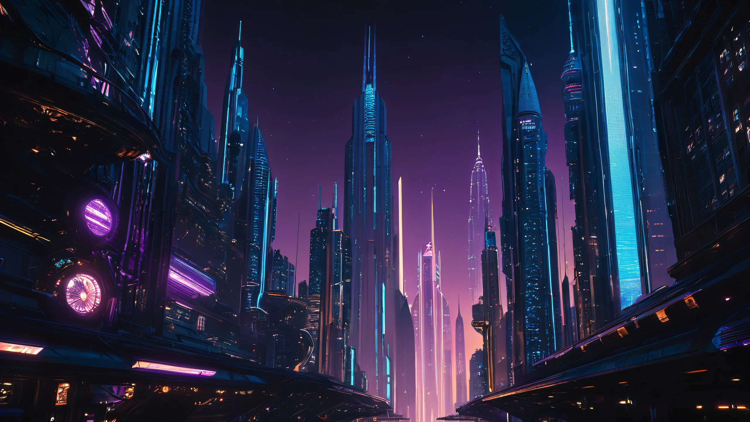 4K Cyberpunk Metropolis Desktop Background Hyper-detailed sci-fi cityscape with futuristic architecture and metallic textures.