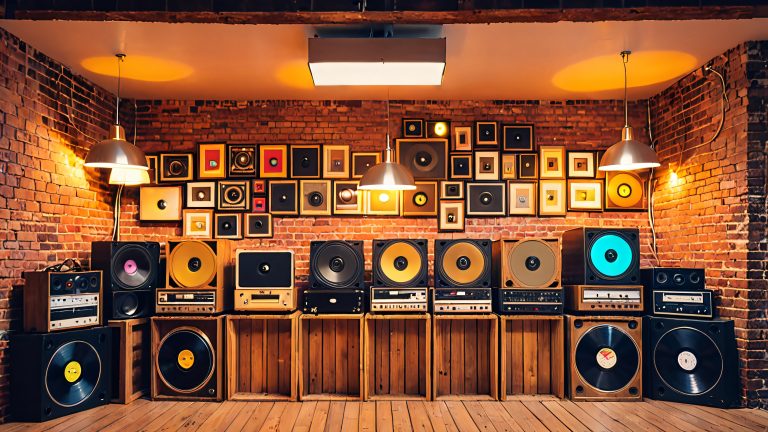 cyberpunk music store vinyl record collection wallpaper scaled