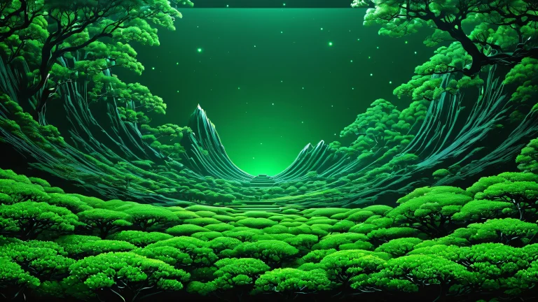 Breathtaking digital art of Shodan cityscape in green and black hues, showcasing high-tech architecture and futuristic design.