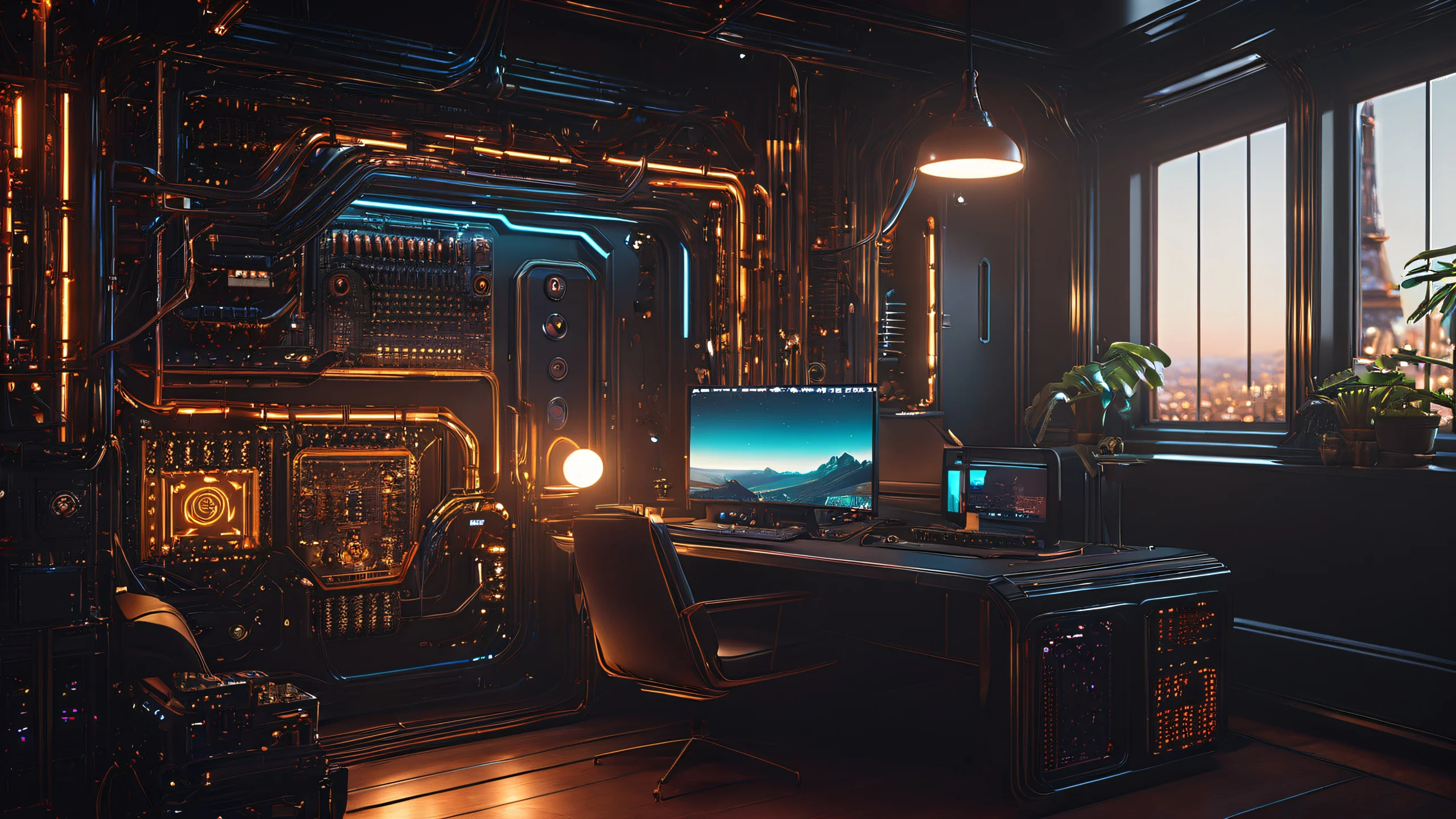 Cyberpunk Urban Decay Aesthetic PC Wallpaper A dark and gritty cyberpunk cityscape with a blend of neon lights and metallic tones.