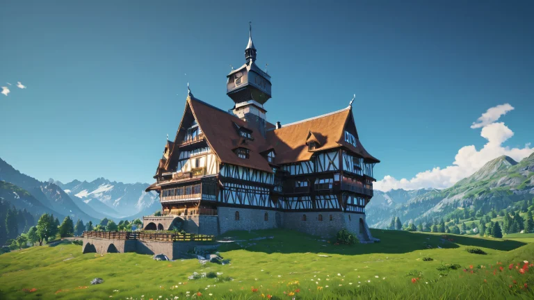 A futuristic cityscape at dusk with neon lights reflecting off rain-soaked streets.