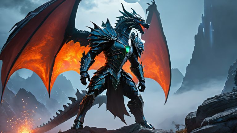 dark knight confronts dragon 4k wallpaper scaled