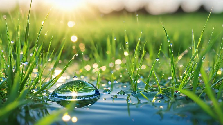 delicate water drop on lush green grass wallpaper scaled
