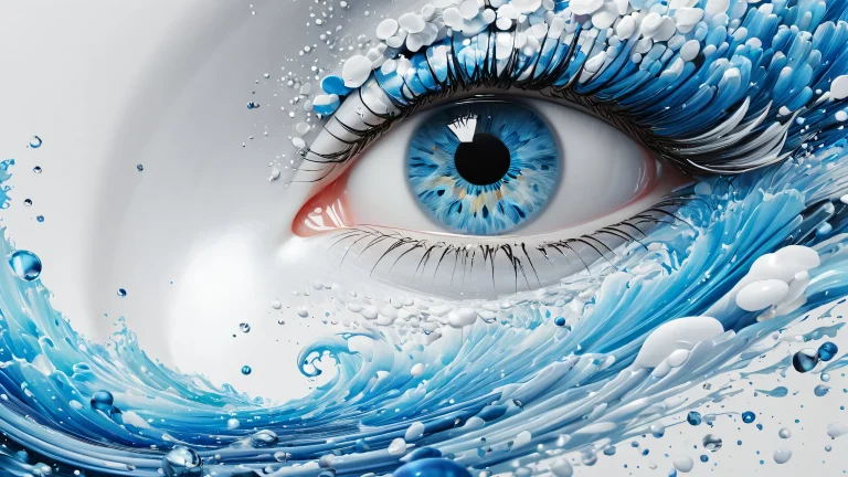 A stunning digital artwork featuring bold brushstrokes in shades of blue, white, and gray.