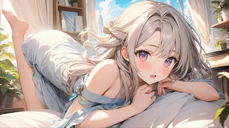 A sweet anime girl surrounded by digital elements in a soft pink tone.