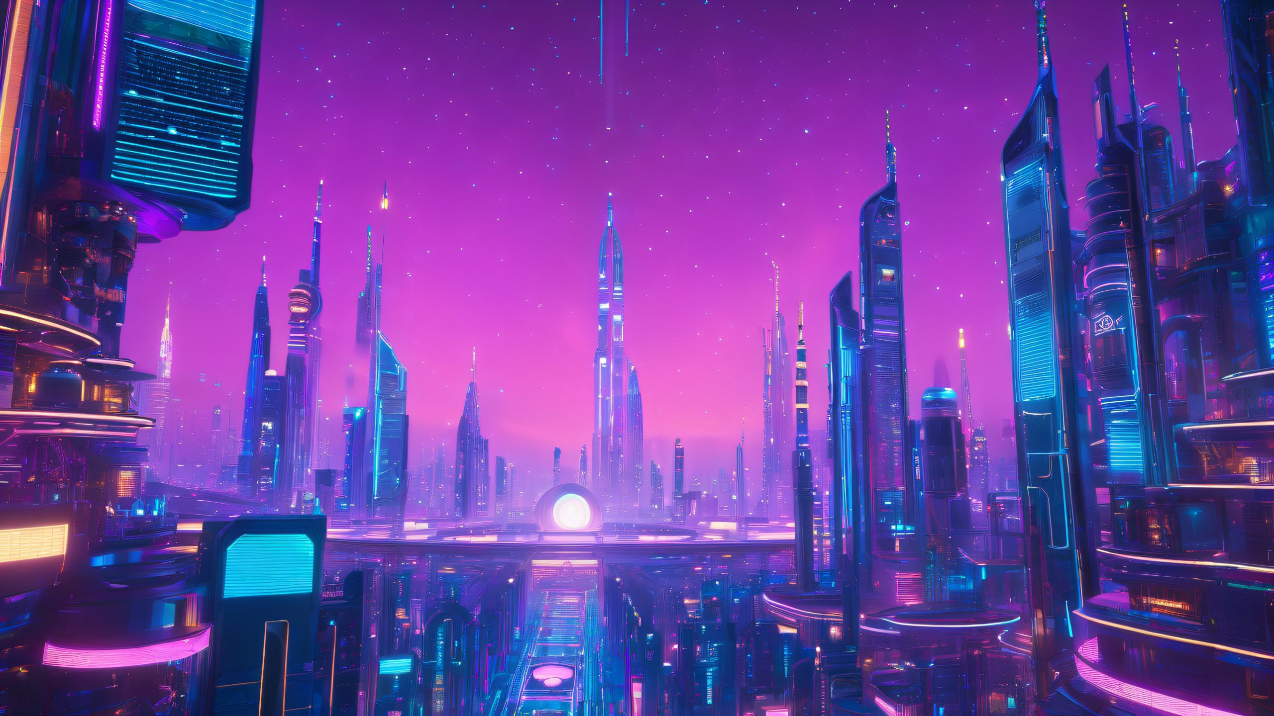 4K Digital Portal to NFT Elysium Wallpaper for PC/Mac Futuristic digital portal on a dark cityscape with neon lights and swirling code, suitable for desktop/pc background