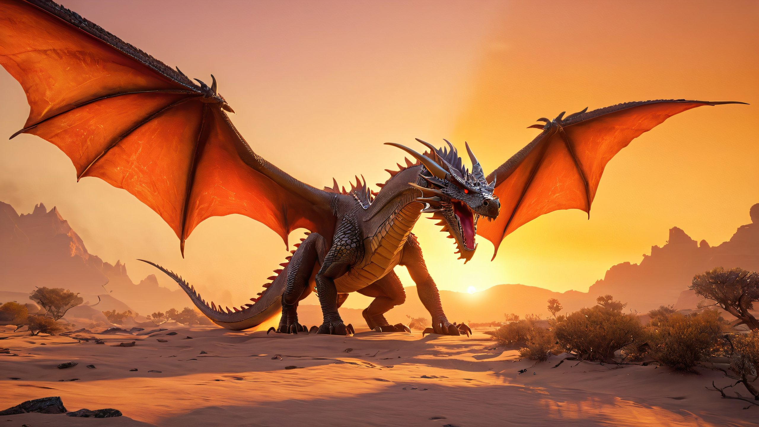 A majestic dragon rises from a ravaged battlefield, its scales shining like stardust, on a desktop or PC.