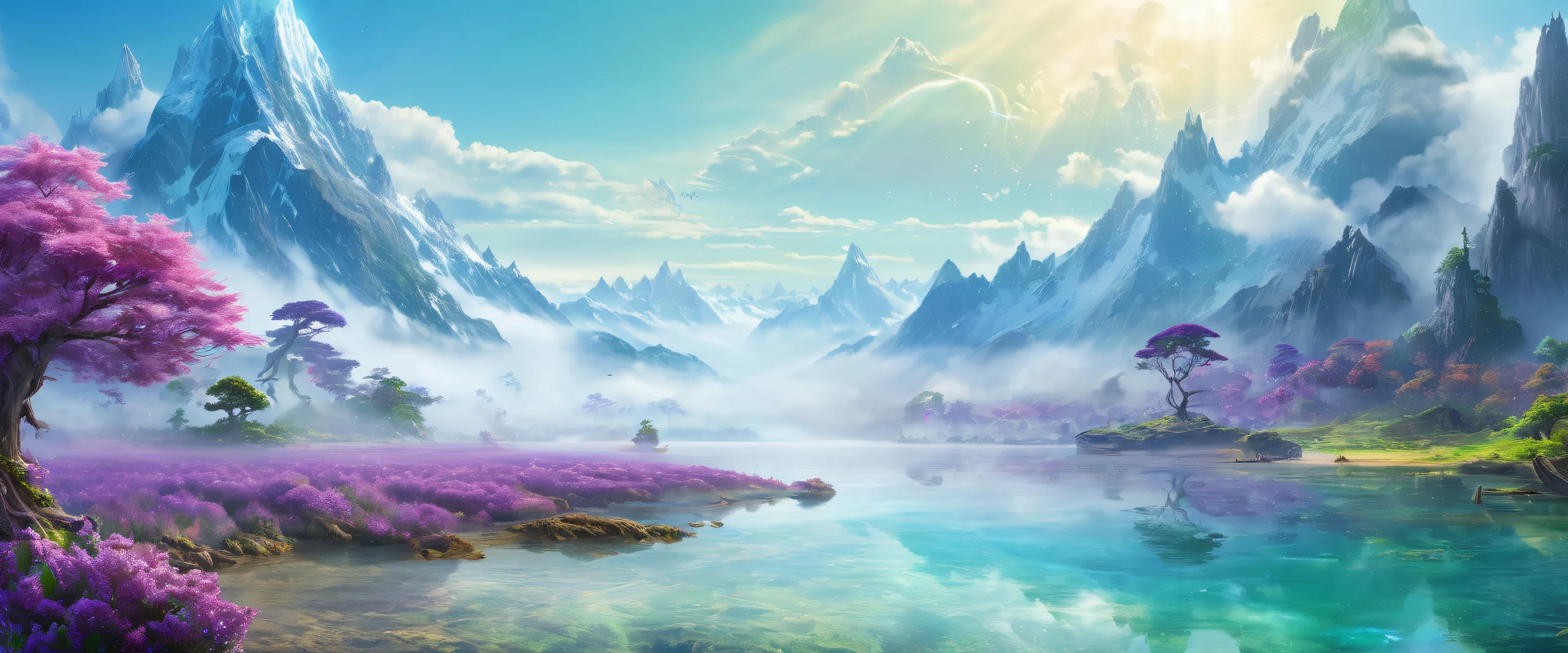 Dreamscapes of Whimsy and Wonder Aesthetic PC Wallpaper A serene desktop landscape with centered creatures amidst misty atmospheres, perfect for PCs and Desktops.