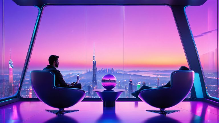 dual realities futuristic lounge dusk wallpaper scaled