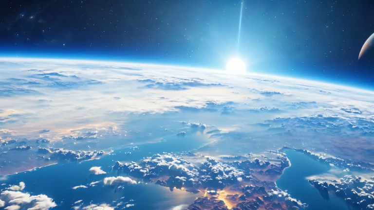 A breathtaking 4K desktop wallpaper of Earth from space, featuring a glowing atmosphere and vivid blue and white hues.