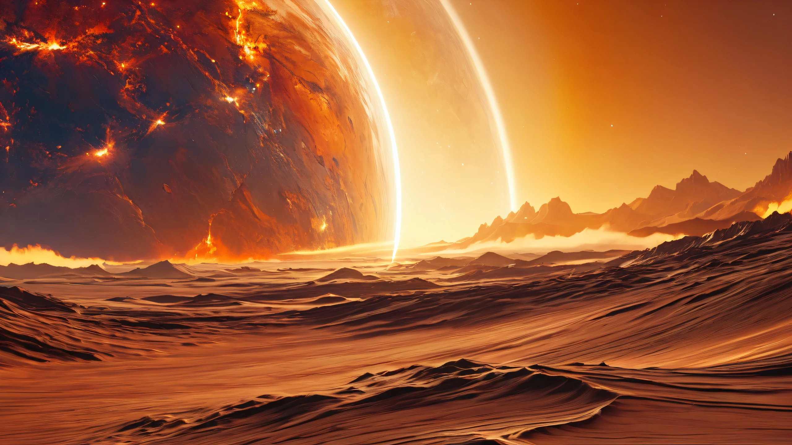 Aesthetic Earthly Realms Emerge Background A mystical landscape of rolling hills and ancient forests, set against a backdrop of crimson sunsets.