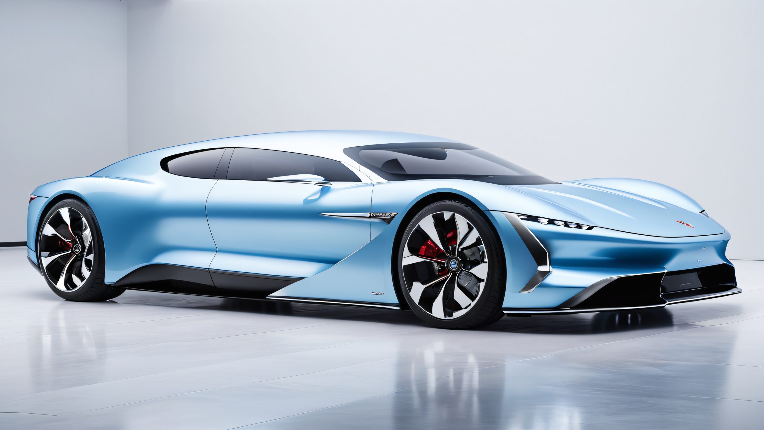 Aesthetic Electric Concept Cruiser Background A sleek electric vehicle with gull-wing doors on a sterile laboratory background for desktop/pc use