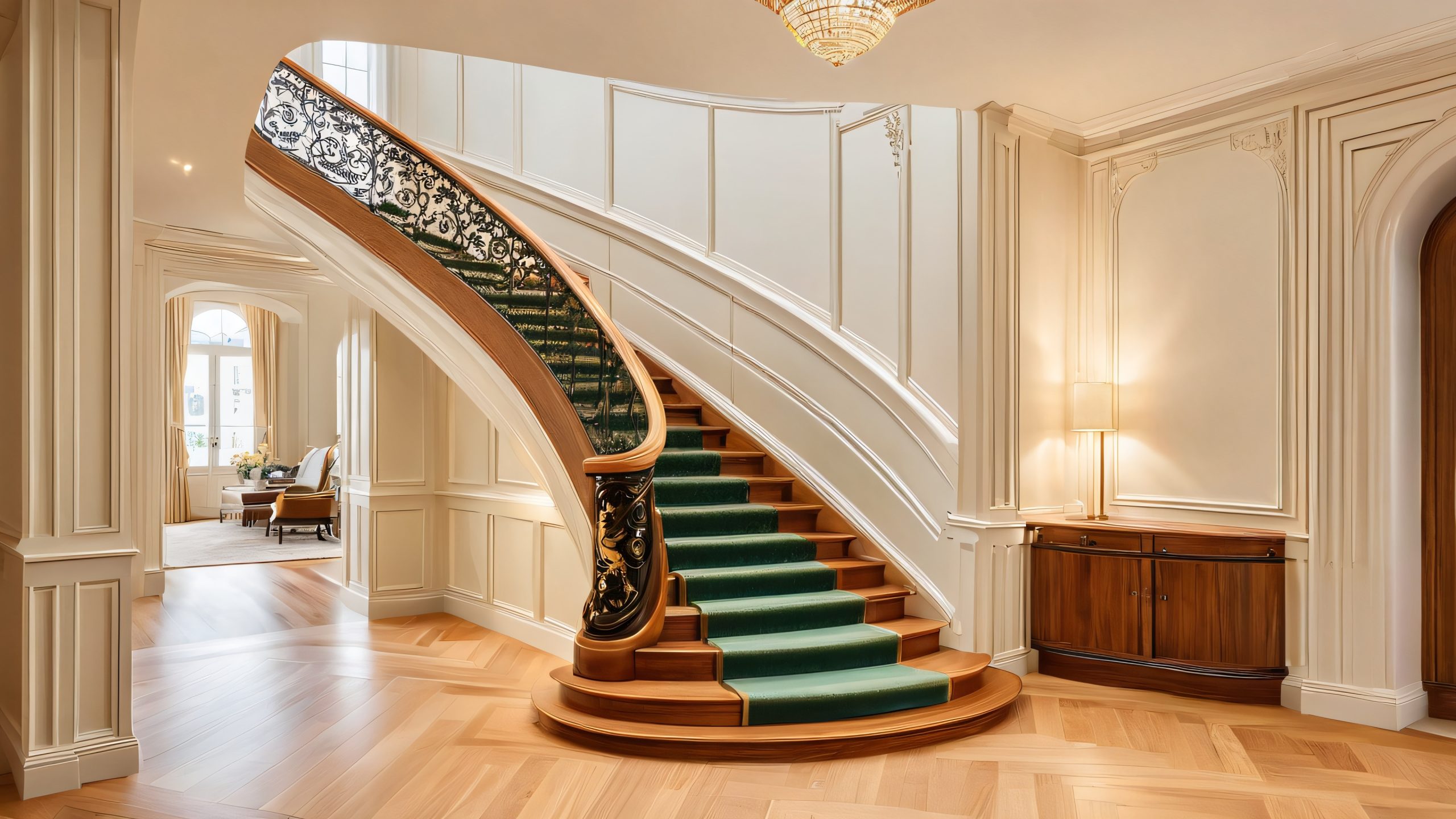 4K Elegant Stairlift Odyssey Desktop Background A majestic stairlift ascends a grand staircase in a historic building, perfect for desktop/pc backgrounds.