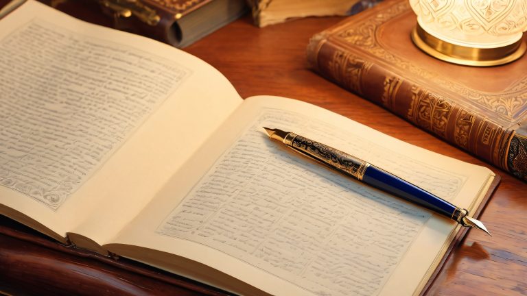 elegant study scene with fountain pen masterpiece quality scaled