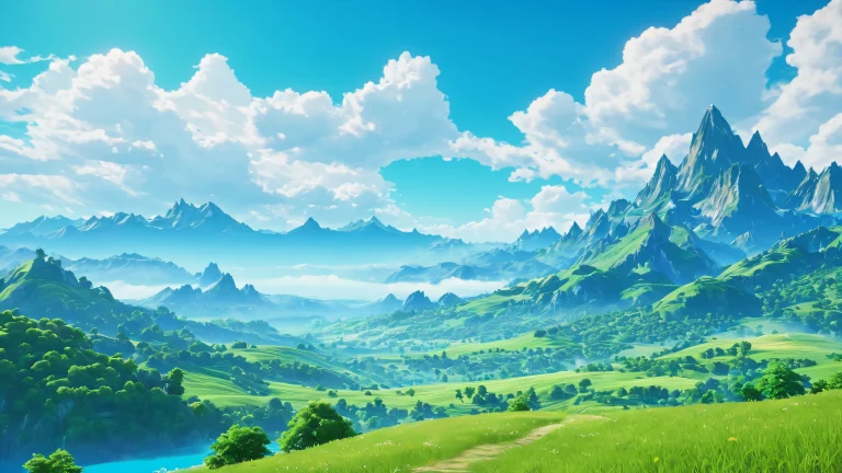 Breathtaking fantasy landscape with vibrant blue and green skies, intricate details, and a sense of mystique.