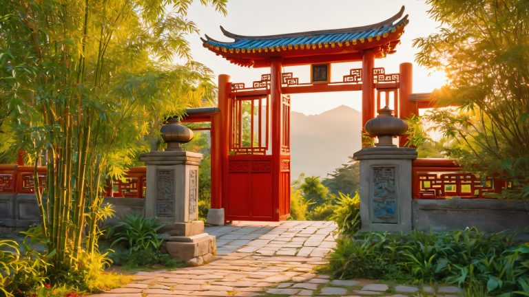 embracing serenity lush chinese village wallpaper scaled