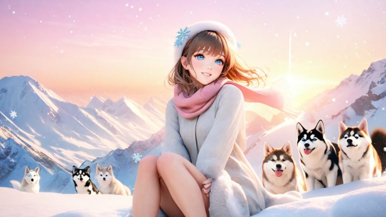 energetic girl husky puppies winter wonderland scaled