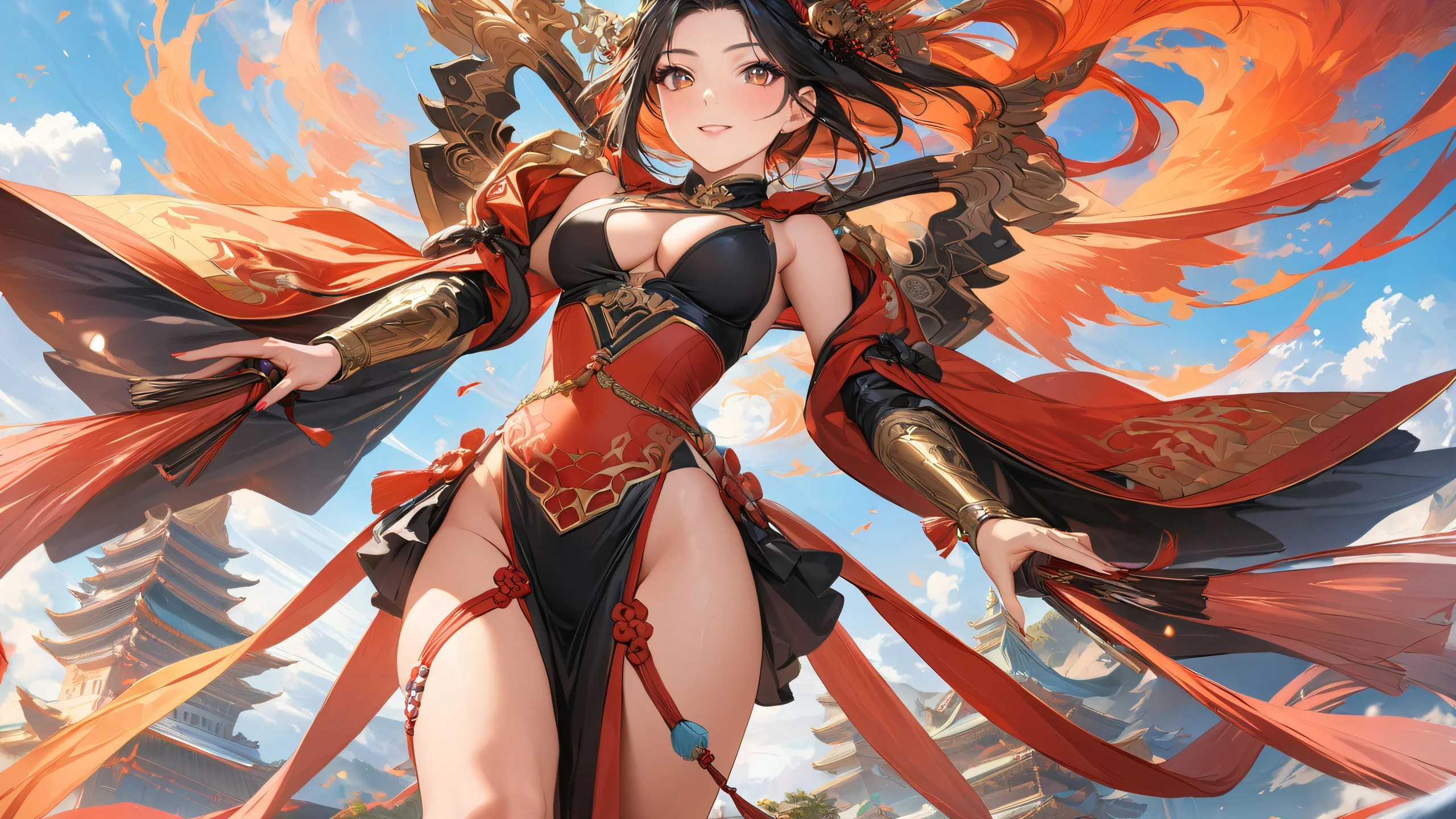 Epic Cosplay Beauty 4K Desktop Wallpaper A stunning virtual cosplayer in a vibrant Asian-inspired setting, with intricate details and colors.