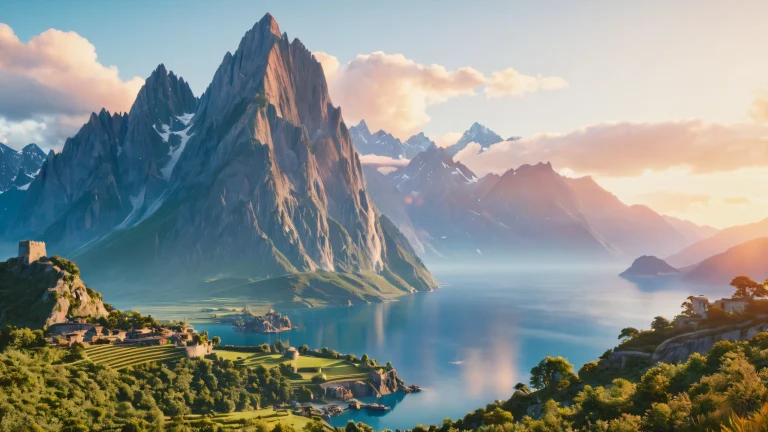 A stunning cinematic scene of a hazy Hollywood sunset with towering buildings and vibrant city lights.