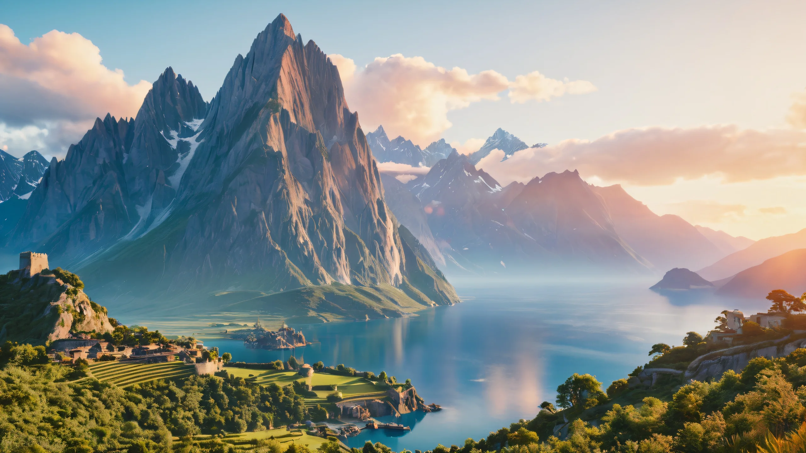 Epic Hollywood Haze Aesthetic PC Wallpaper A stunning cinematic scene of a hazy Hollywood sunset with towering buildings and vibrant city lights.