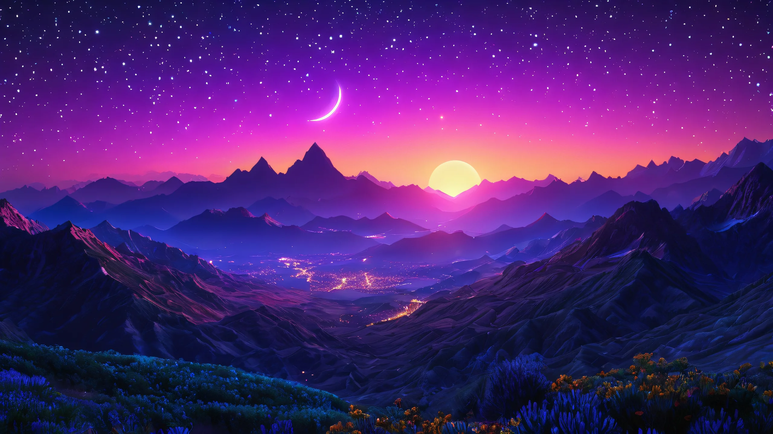 Eternal Twilight Realm Aesthetic PC Wallpaper A dark and mystical landscape without light, featuring intricate patterns and variable brightness.