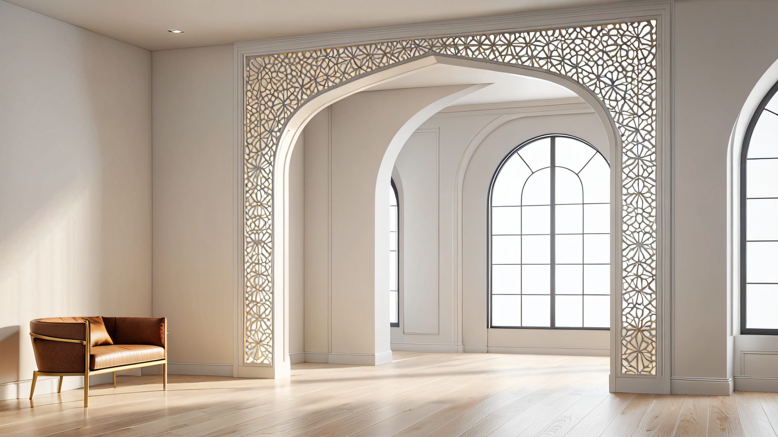 Aesthetic Ethereal Archway Oasis Background 3D archway with intricate details and soft shadows in a minimalist space