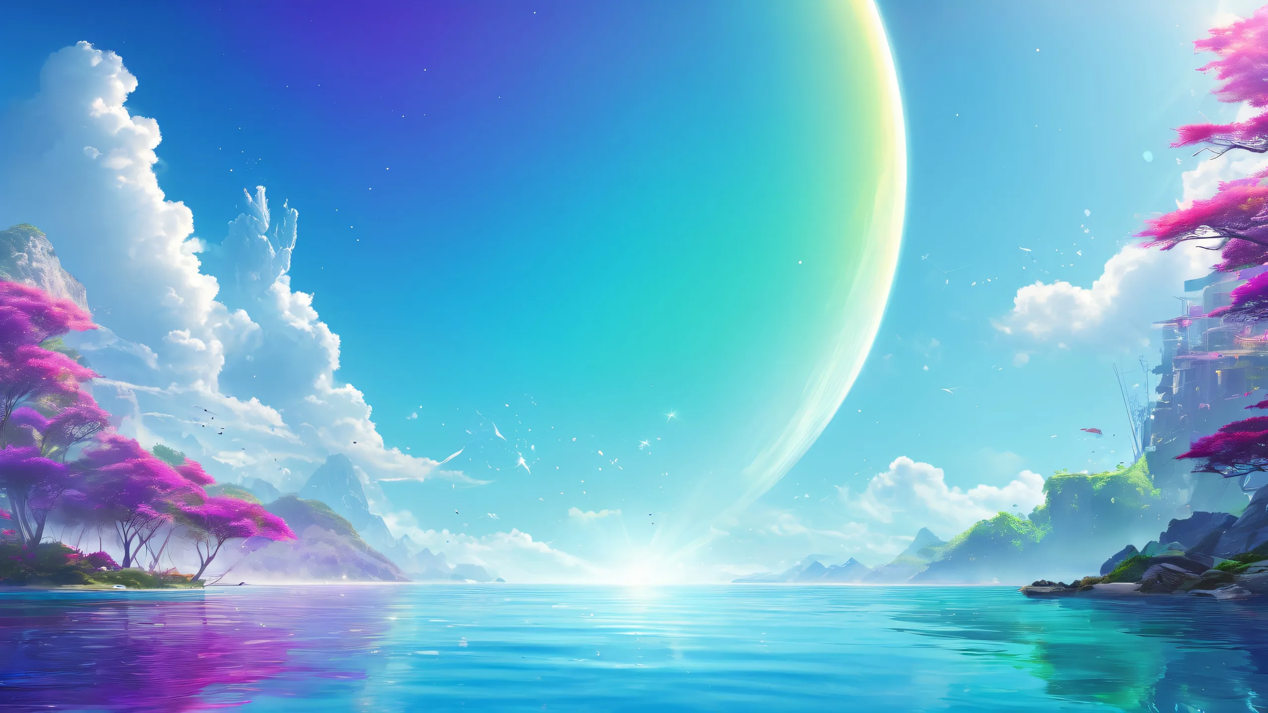 Ethereal Cityscape Odyssey 4K UHD Wallpaper Desktop/PC wallpaper featuring a futuristic cityscape with vibrant colors and ray traced reflections.