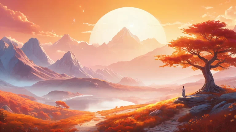 Award-winning digital art of a female figure in a dreamlike landscape with a subtle gradient effect on a Desktop/PC