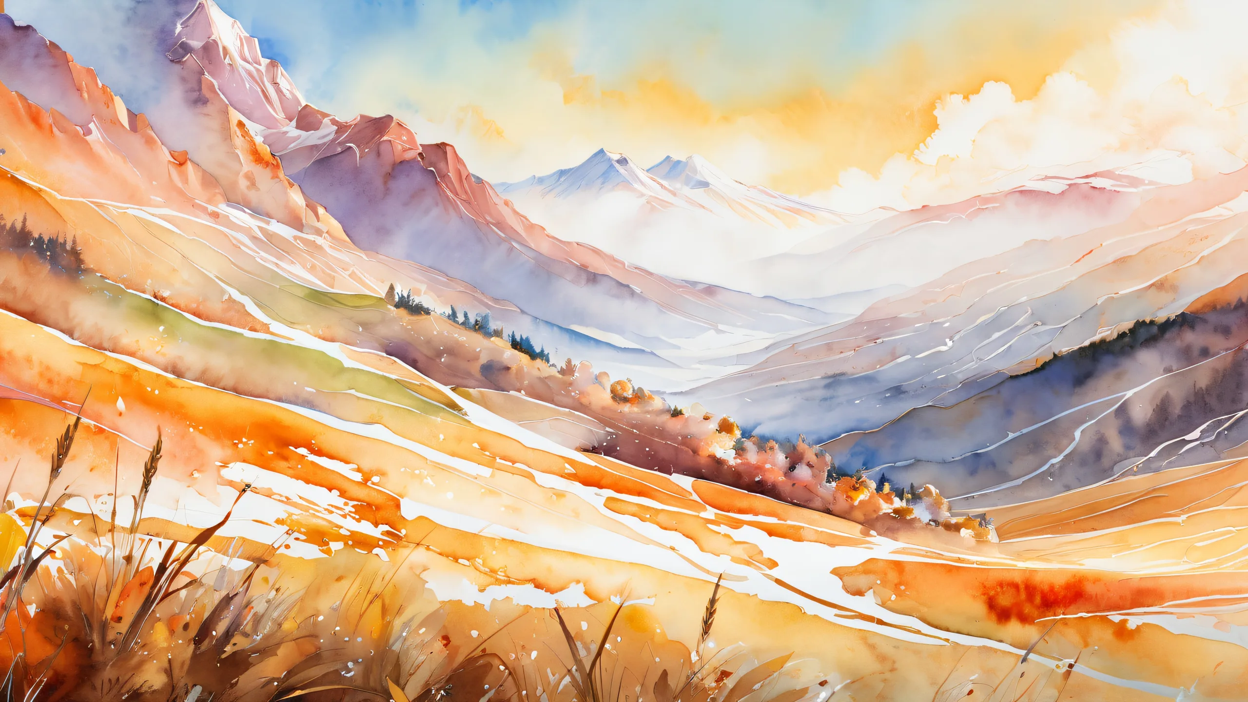 Epic Ethereal Dreamscape Odyssey Desktop Wallpaper Hauntingly beautiful watercolor desktop for PC or Desktop with radiant colors and ray-traced reflections.