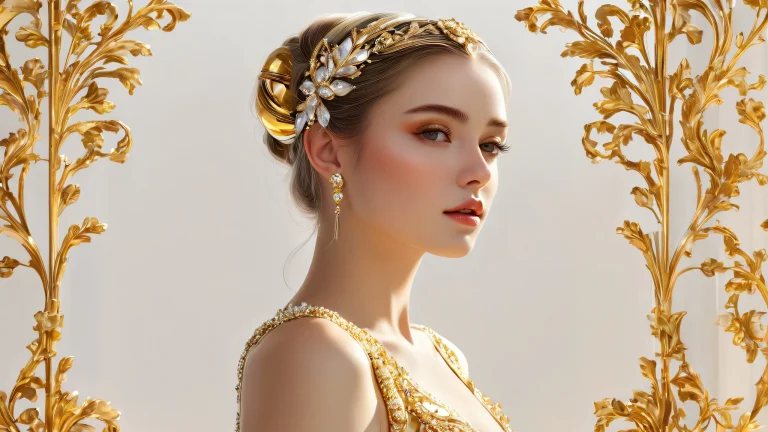 A prestigious woman surrounded by a vast pure void on a desktop or PC, with extreme depth of field and glass-like atmosphere.