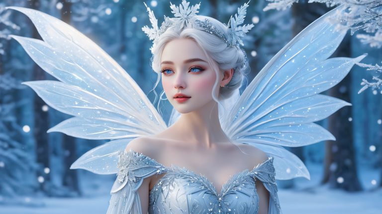 ethereal fairy queen winter wonderland desktop background scaled