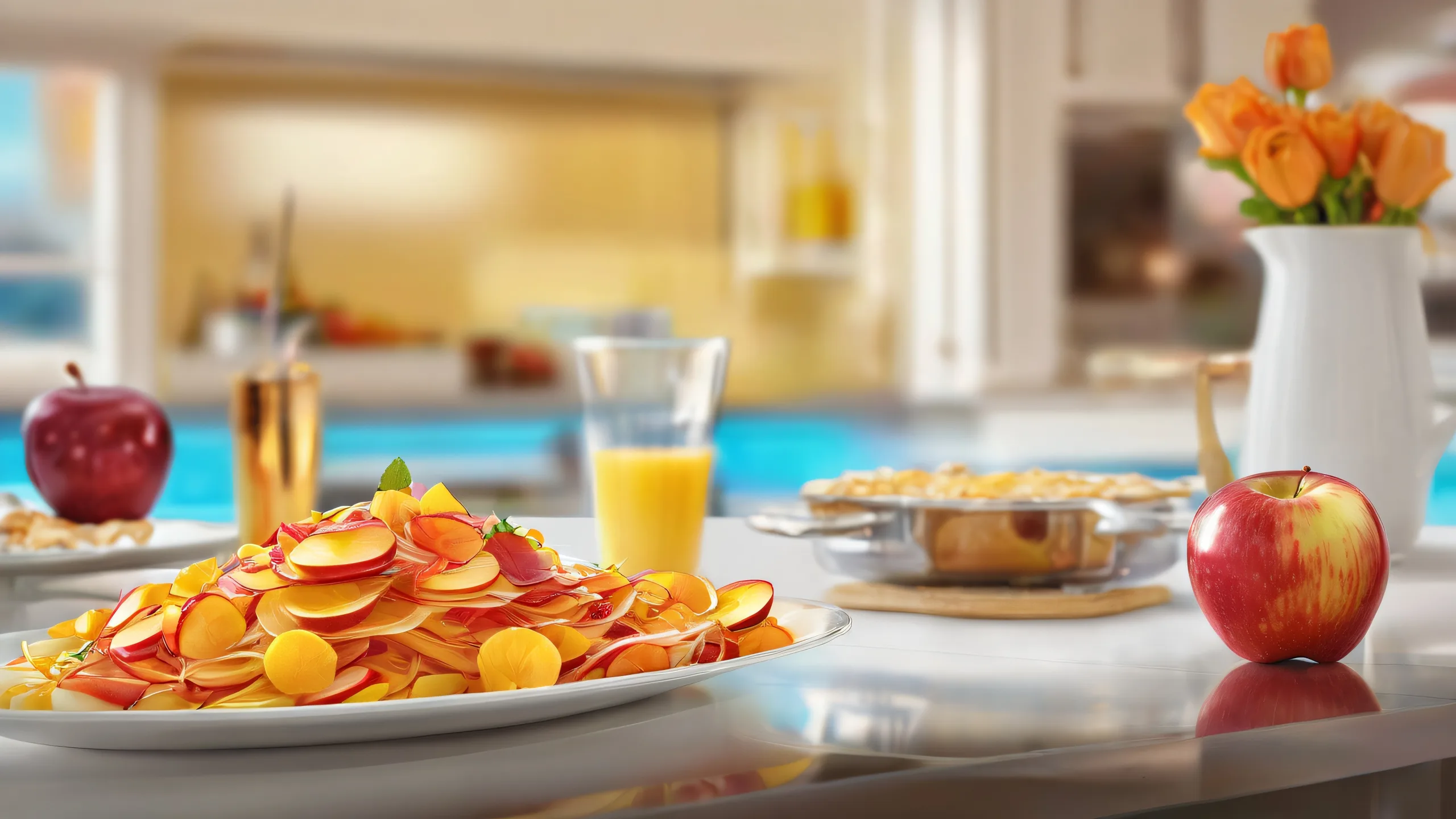 Ethereal Feast in Perfection 4K UHD Wallpaper Commercial food photography on a pure void background, perfect for desktop/pc wallpapers