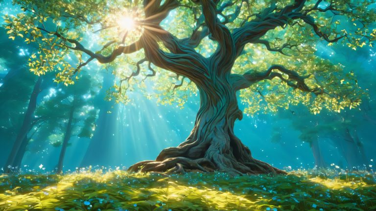 ethereal forest 4k wallpaper majestic tree glowing foliage scaled