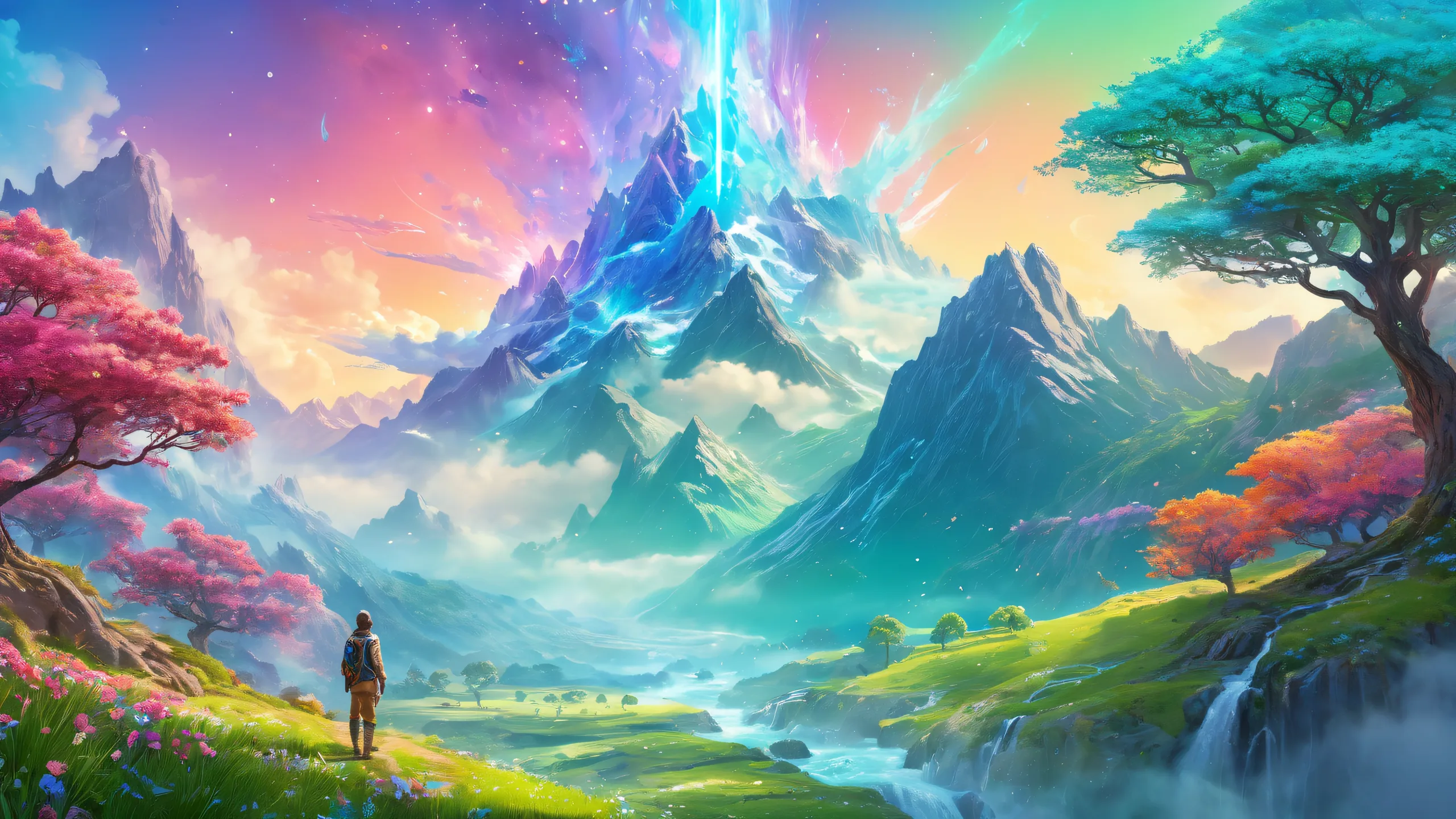 Award-winning digital art of a person surrounded by vibrant light effects on a desktop/pc.