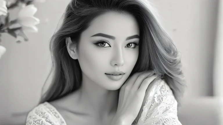 A serene fantasy scene featuring a woman surrounded by soft, calming light and misty mountains in the background.