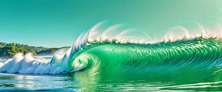 A serene desktop landscape of waves on a green background, geeignet für den Einsatz auf Desktop/PC.