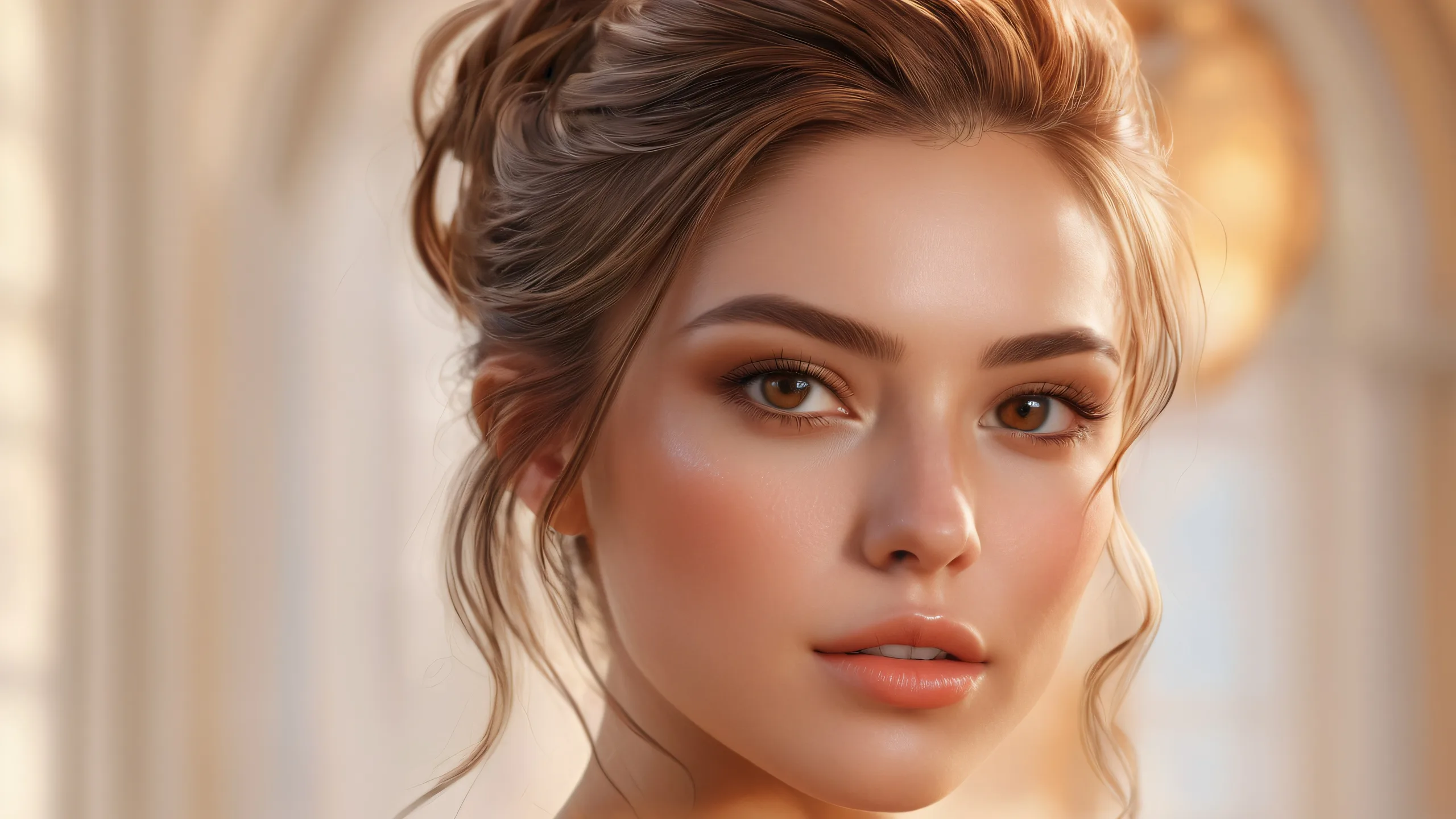 Stunning Ethereal Radiance Portrait Wallpaper Breathtaking portrait desktop wallpaper featuring realistic makeup and soft lighting on a Desktop/PC.